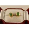 Image 1 : ONE PAIR OF 14KT YELLOW GOLD NATURAL BURMESE JADEITE EARRINGS. SET WITH 2 PEAR SHAPED NATURAL