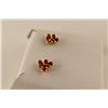 Image 2 : PAIR OF 22KT YELLOW GOLD RUBY EARRINGS MADE IN A TRIANGULAR SHAPED FLORAL DESIGN SET WITH 12 PEAR