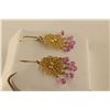Image 2 : PAIR OF 10KT YELLOW GOLD ROUND SHAPED FILIGREE DESIGN PINK SAPPHIRE BRIOLETTE EARRINGS IN AN