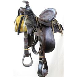 Antique square skirt saddle stamped Roger