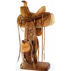 Miniature California style saddle fully tooled