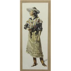 Wonderful old water color of a cowgirl