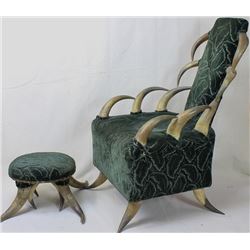 Great antique horn chair with footstool