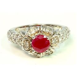Ruby 1.01CT  / Diamond 0.71CT / 14K White Gold Ring 5.79 Gram