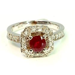 Ruby 1.00CT / Diamond 0.71CT / 14K White Gold Ring 4.49 Gram