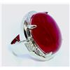 Image 1 : Ruby Cab 55.28  ct & Diamond 0.20 ct  Ring, 11.79 gram 14K White Gold