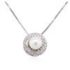 Image 2 : 14KT White Gold Pearl and Diamond Pendant With Chain