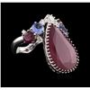 Image 2 : 14KT White Gold 13.09 ctw Ruby, Tanzanite and Diamond Ring