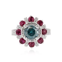 14KT White Gold 1.89 ctw Fancy Blue Diamond and Ruby Ring