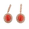 Image 1 : 14KT Rose Gold 11.54 ctw Coral and Diamond Earrings