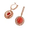Image 2 : 14KT Rose Gold 11.54 ctw Coral and Diamond Earrings