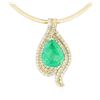 Image 2 : 14KT-18KT Yellow Gold GIA Certified 40.62 ctw Emerald & Diamond Pendant W/ Chain