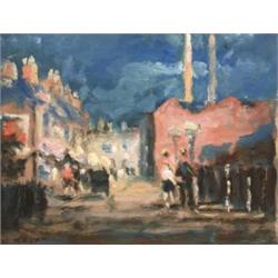 William Mason (b.1906) EVENING IN THE BUSY STREET AT SUNSET, BELFAST signed lower left; ins...