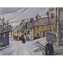 Kitty Wilmer O’Brien RHA PWCSI (1910-1982) FIGURES IN STREET, WESTPORT, COUNTY MAYO gouache...