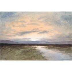 William Percy French (1854-1920) BOG LANDSCAPE signed with initials lower left watercolo...