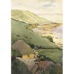 Helen O’Hara (1881-1919) A THATCHED COTTAGE BY THE SEA, COUNTY WATERFORD signed in monogram...