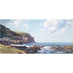 Kathleen Isabella Mackie ARUA (1899-1996) SEA CLIFFS WITH GULLS ON A FINE DAY signed with i...