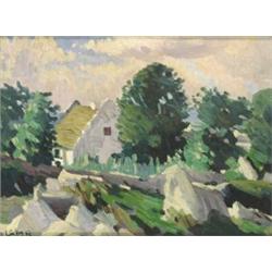 Charles Vincent Lamb RHA RUA (1893-1964) TEACHÍN SNACRAINNTE (COTTAGE IN TREES) signed lowe...