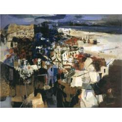 George Campbell RHA (1917-1979) MALAGA HARBOUR WITH PEASANTS AND DONKEY signed lower right<...