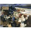 Image 1 : George Campbell RHA (1917-1979) MALAGA HARBOUR WITH PEASANTS AND DONKEY signed lower right<...