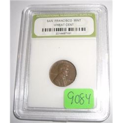 1944-S *SAN FRANCISCO MINT* LINCOLN WHEAT PENNY *CERTIFIED BY INB-INTERNATIONAL NUMISMATIC BUREAU* N