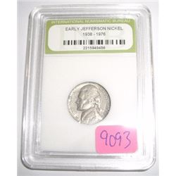1959 JEFFERSON NICKEL *CERTIFIED BY INB-INTERNATIONAL NUMISMATIC BUREAU* NICE EARLY NICKEL!! COIN CA
