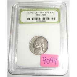 1955 JEFFERSON NICKEL *CERTIFIED BY INB-INTERNATIONAL NUMISMATIC BUREAU* NICE EARLY NICKEL!! COIN CA