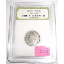 1907 LIBERTY "V" NICKEL *CERTIFIED BY INB-INTERNATIONAL NUMISMATIC BUREAU* NICE EARLY NICKEL!!