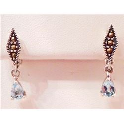 PAIR OF STERLING SILVER TOPAZ AND MARCASITE EARRINGS