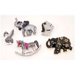 LOT OF 5 COSTUME JEWELRY BROOCHES