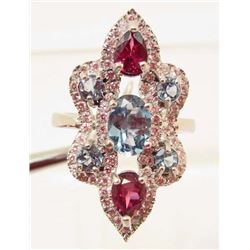 STERLING SILVER TOPAZ RHODOLITE GARNET RING - SIZE 6