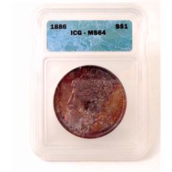 1886-P GRADED MORGAN SILVER DOLLAR ICG - MS64