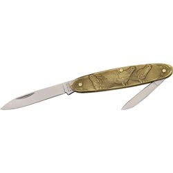 NEW NOVELTY KNIFE CO BRASS HORSE POCKET KNIFE - APPROX 3"