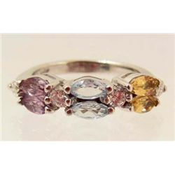 STERLING SILVER MULTI COLOR TOPAZ, AMETHYST & CITRINE RING - SIZE 6