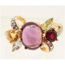 STERLING SILVER AMETHYST, TOPAZ, & GARNET RING - SIZE 8
