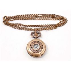 BRONZE FILIGREE POCKET WATCH WITH CHAIN