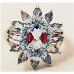 WHITE GOLD OVER STERLING SILVER BLUE TOPAZ RING - SIZE 7.5