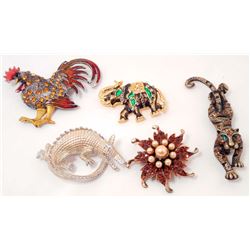 LOT OF 5 COSTUME JEWELRY BROOCHES