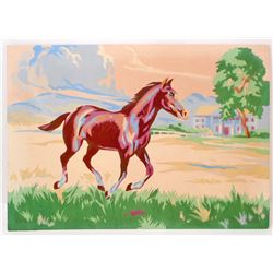 VINTAGE PAINT BY NUMBER RUNNING HORSE PAINTING 10" X 14"