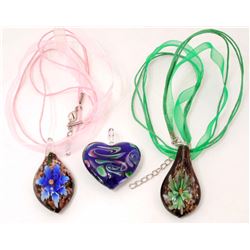 LOT OF 3 MURANO GLASS PENDANT NECKLACE