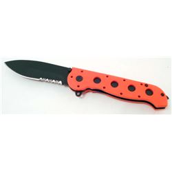 ORANGE AND BLACK FOLDING KNIFE APPROX.  4 1/2  " CLOSED