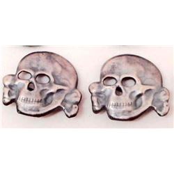 PAIR OF NAZI GERMAN SS SKULL HAT BADGES