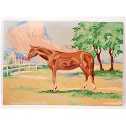 VINTAGE PAINT BY NUMBER HORSE STANDING PAINTING