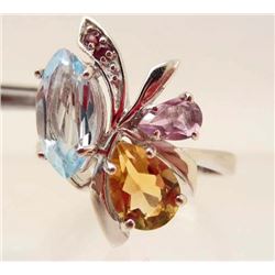 STERLING SILVER TOPAZ & CITRINE RING SIZE -  6