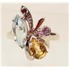Image 1 : STERLING SILVER TOPAZ CITRINE& RHODOLITE RING - SIZE 7.5
