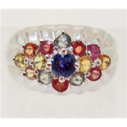 STERLING SILVER MULTI COLORS SAPPHIRE RING SIZE 7