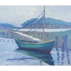HENRY HAMMOND AHL (American. 1869-1953), "Sailboat Near Shore". Signed Ahl l/l. Also signed and...