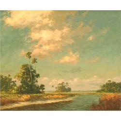 ALBERT ERNEST "BEAN" BACKUS (American. 1906-1990), "Wind Over the Glades". Signed A.E. Backus l...