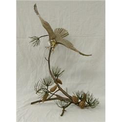 BOEHM PORCELAIN AND BRONZE "HOBBY WITH PINE CONES", English. Issued in 1985. Studio No. 64024....