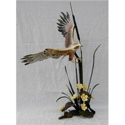 BOEHM PORCELAIN AND BRONZE "MARSH HARRIER WITH WATER LILIES", English. Issued 1983-85. Studio N...